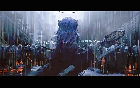 超清莫斯蒂玛 阿尔科姆 动漫 女孩 号角 光环 雨 高清壁纸 12000×6000