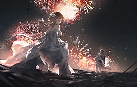 动漫 女孩 烟火 流明 原神 水 男孩 桌面壁纸 5280×2920