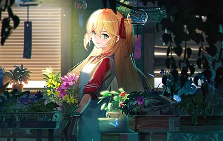 绝美金发 碧眼 鲜花 双尾 动漫 女孩 碧蓝航线 壁纸 6209×3483