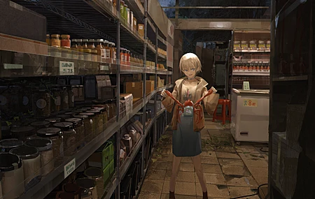 肖像 动漫 女孩 AI艺术 螃蟹 罐子 食品 背包 商店 4K高清壁纸 5334×3000
