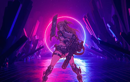 动漫 混搭 女孩 加特林枪 壁纸 3840×2160