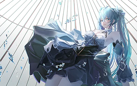 蓝头发 蓝眼睛 动漫 女孩 初音 小提琴 连衣裙 4K壁纸 3840×2160