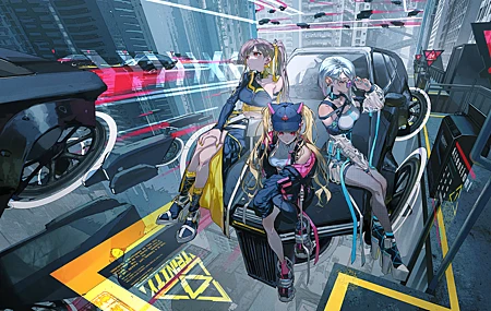 高宫 女孩 动漫 虚拟 汽车 赛博朋克 悬浮车 壁纸 6080×2880