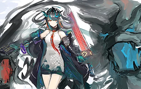 黄昏 战士 动漫 女孩 龙女 桌面壁纸 6000×3200