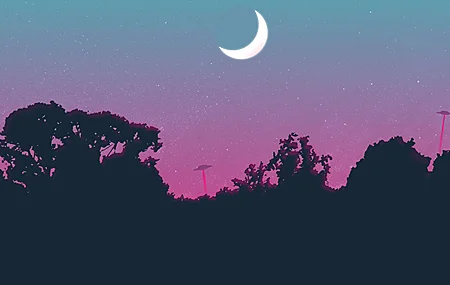 星夜 不明飞行物 树木 外星人入侵 AI艺术 月亮 剪影 桌面壁纸 3840×2160