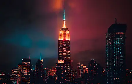超清大厦 夜晚 城市 景观 灯光 摄影 红色 手机壁纸 6000×4000