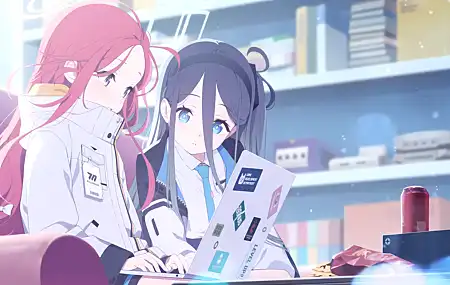 动漫 女孩 笔记本 电脑 室内 卧室 书架 任天堂 蔚蓝档案 壁纸 7680×4320