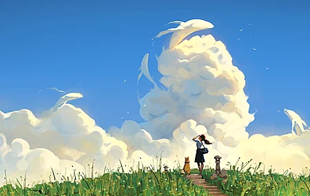 女性 AI艺术 插图 云 风景 鲸鱼 天空 狗 动物 抽象 壁纸 3840×2160