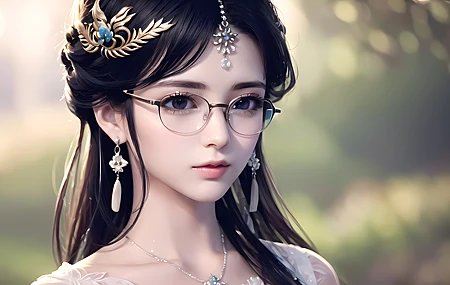 经典艾冬冬 女人 艺术 眼镜 珠宝 耳环 项链 壁纸 4096×2560