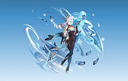 游戏CG 角色 辫子 神河 原神 简单背景 动漫 女孩 极简主义 长枪 武器 雪花 4K高清壁纸 3840×2160