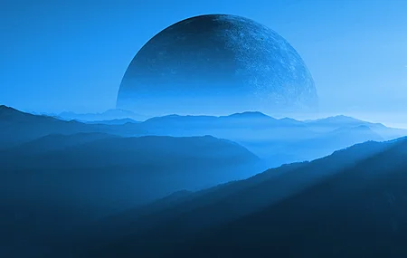 山脉 行星 月球 科幻小说 蓝色 薄雾 风景 丘陵 壁纸 6000×3375