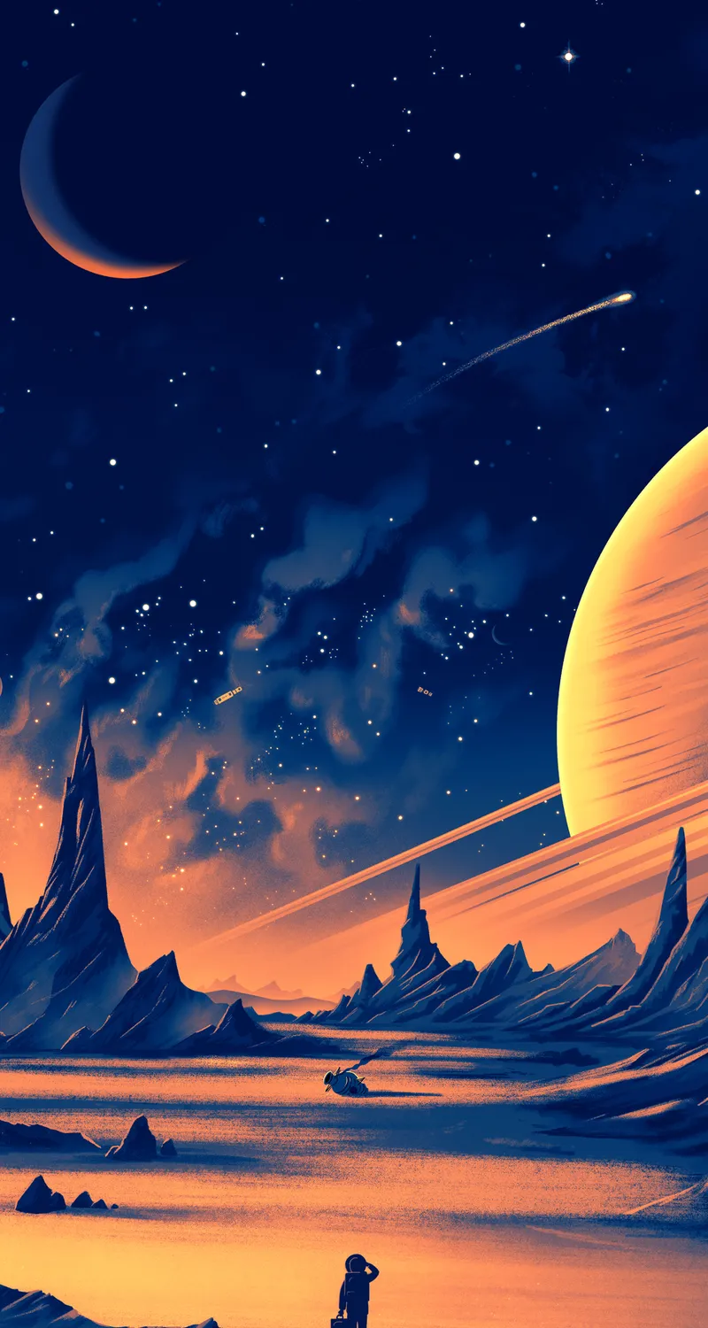 风景 AI艺术 空间 行星 星星 岩石 夜晚 4 4K高清壁纸 3993×5642