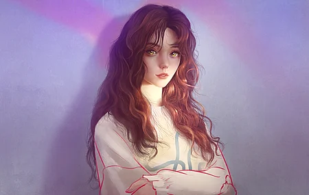 高清女人 梦幻女孩 模特 长发 数码艺术 素描 数码绘画 插图 毛衣 简单背景 肖像 概念艺术 壁纸 4000×2220