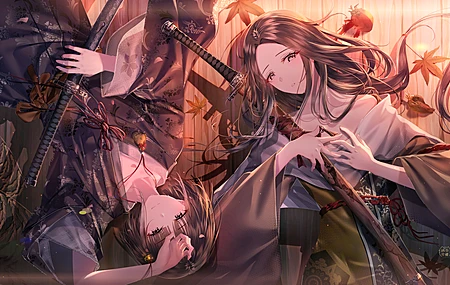 热门卡伦 深色头发 短发 长发 动漫 动漫女孩 关：影子死两次 和服 剑 高清壁纸 4973×2970