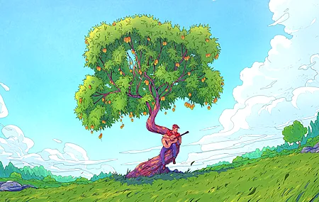 男人户外 基督教贝纳维德斯 AI艺术 奇幻艺术 吉他 云 树 梨树 艺术状态 天空 男人 手机壁纸 3840×2160