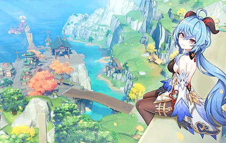 高清蓝头发 红眼睛 原神 干鱼 魔角 动漫女孩 4K壁纸 6149×3459
