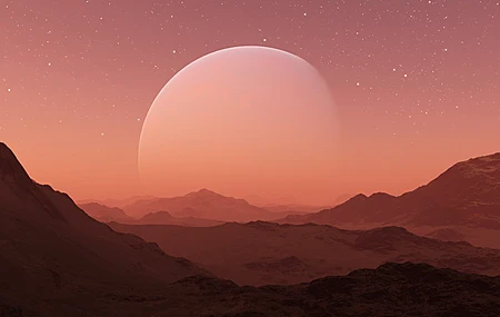 绚丽山脉 行星 月球 恒星 风景 科幻小说 太空 火星 薄雾 壁纸 5000×3000