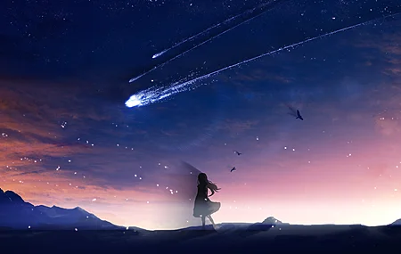 动漫女孩 动漫 流星 AI艺术 明星 夜晚 无水印壁纸 3840×2160