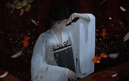 梦幻女孩 亚洲人 绘画 鱼 4K高清壁纸 4096×2304