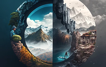 热门插图 圆形 合成 山脉 自然 水 云 艺术 电脑 高清壁纸 4579×2616