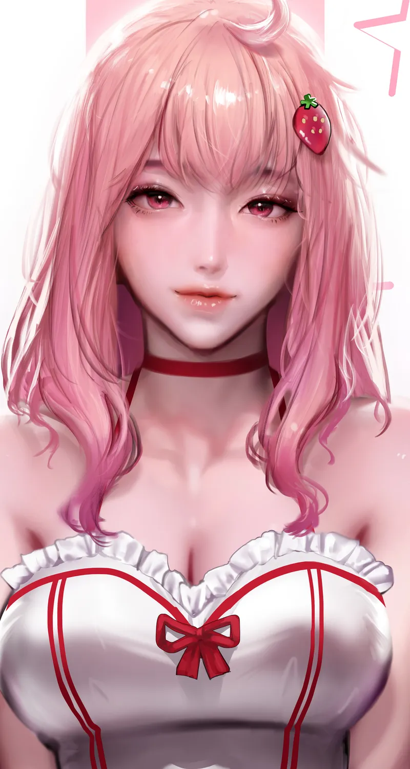 精选梦幻女孩 粉色头发 粉色眼睛 长发 绘画 4 桌面壁纸 5511×6572