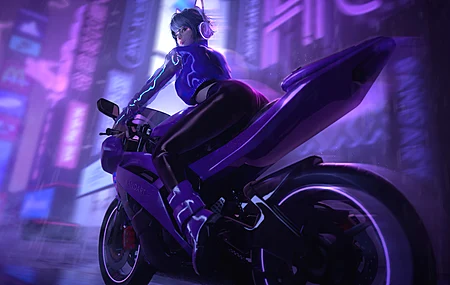 女性 摩托车 赛博朋克 4K高清壁纸 3840×2448