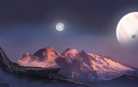 加巴切克 山脉 自然 月亮 空间 天空 照片处理 烟雾 星星 行星 AI艺术 4K高清壁纸 5000×2669