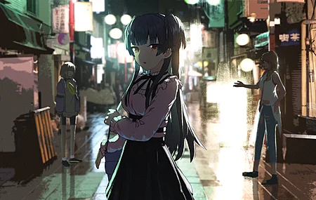深色头发 小行星 艺术家 闪亮的颜色 动漫女孩 动漫 都市 壁纸 5255×2531