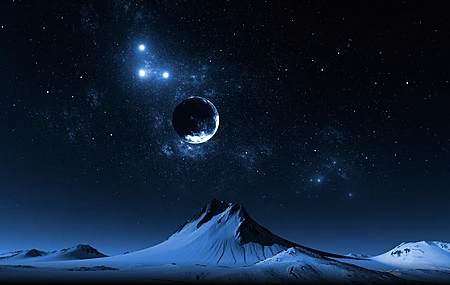 经典催眠 AI艺术 插图 自然 夜景 风景 伽利 星星 山脉 天空 行星 无水印壁纸 3840×2160