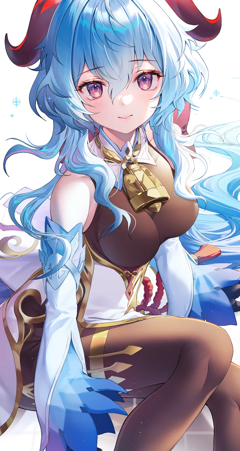 金蒂 蓝头发 动漫女孩 原神 感宇 动漫 号角 紧身袜 4 4K壁纸 4000×6520