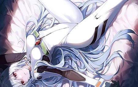长发 红眼睛 仰卧 动漫 动漫女孩 霓虹创世纪福音 紧身衣 银发 壁纸 3986×2823