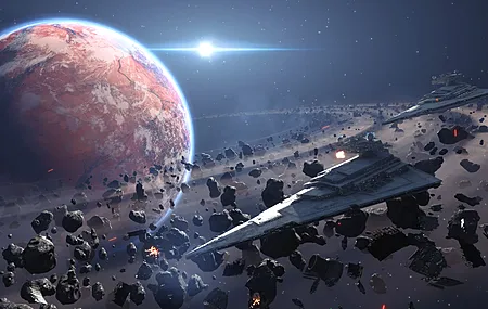 科学 宇宙飞船 小行星带 小行星 太空 恒星 行星 歼星舰 AI艺术 星球大战 壁纸 3840×2160