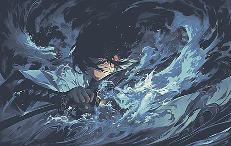 看观众 短发 剑 奇幻战士 水 动漫男孩 武器 龙 生物 皱眉 艺术 4K高清壁纸 3840×2160