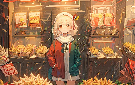 微笑 短发 手插口袋 动漫女孩 桌面壁纸 4095×2302