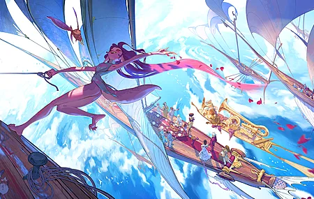 船 天空 云 花瓣 欢乐的女孩 电脑 壁纸 3840×2160