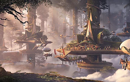 高清奇幻建筑 奇幻艺术 村庄 森林 树木 高清壁纸 3840×2160