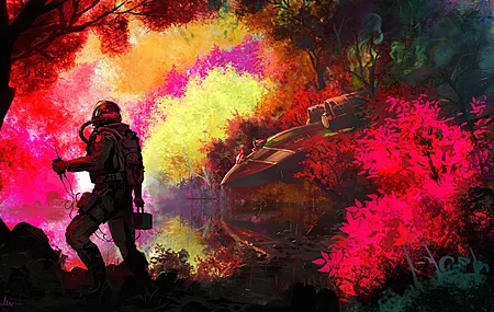 宇航员 飞行员 宇宙飞船 森林 科幻小说 坠毁 4K高清壁纸 3840×2160