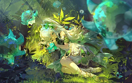 热门白色头发 绿色眼睛 精灵女孩 白色连衣裙 高清壁纸 3840×2160