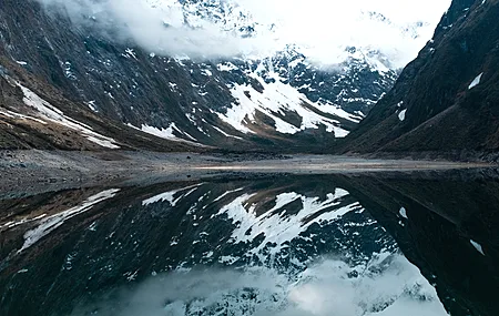 风景 湖泊 山脉 云 反射 雪 壁纸 3840×2160