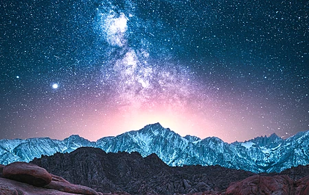 绝美摄影 风景 山 自然 雪 日落 星星 繁星点点的夜晚 4K壁纸 3840×2160