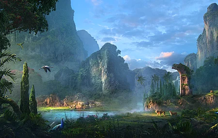 绝美山脉 孔雀 植物 树木 岩石 森林 自然风景 壁纸 3840×2160