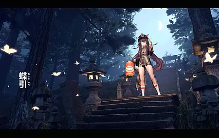 胡桃 长发 动漫 动漫女孩 楼梯 蝴蝶 双尾 高清壁纸 3840×2160