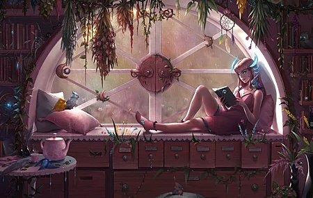 珍妮·布罗泽克 女人 鸟 窗 花 书 壁纸 3840×2160