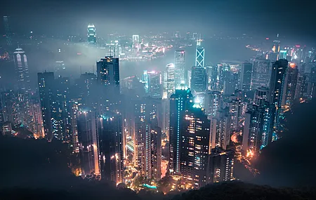 城市景观 薄雾 夜晚 香港 灯光 中国 亚洲 城市灯光 4K高清壁纸 3840×2160
