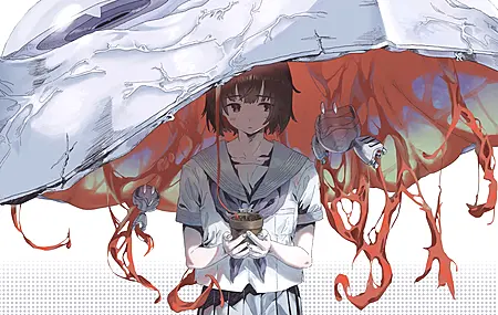 热门动漫女孩 雨伞 生物 校服 植物 简单背景 高清壁纸 3840×2160