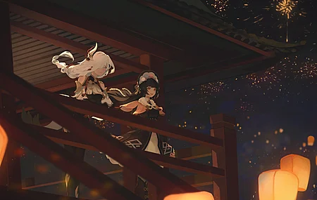 绝美原神 深和 动漫女孩 烟花盛开 壁纸 3840×2160