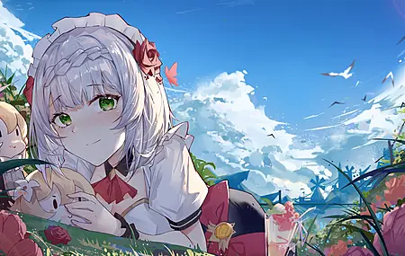 唯美雅珠 动漫女孩 天空 云 诺埃尔 原神 高清壁纸 3840×2160