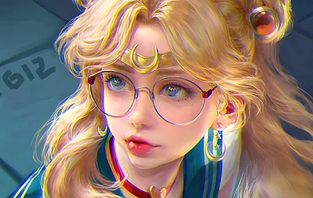 热门金发女孩 水手月亮 AI艺术 动漫 动漫女孩 眼镜 高清壁纸 3840×2160