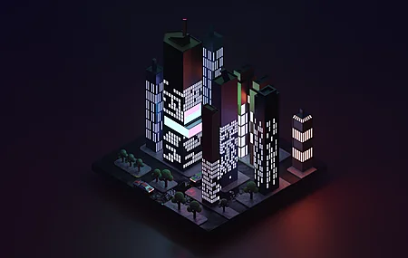 极简主义 城市 AI艺术 等轴测 立体 4K壁纸 3840×2160
