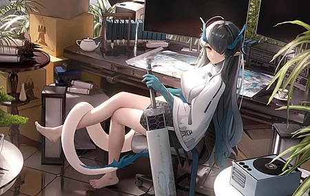 黄昏 武士 动漫女孩 龙女孩 兽耳 武器 角 壁纸 3840×2160